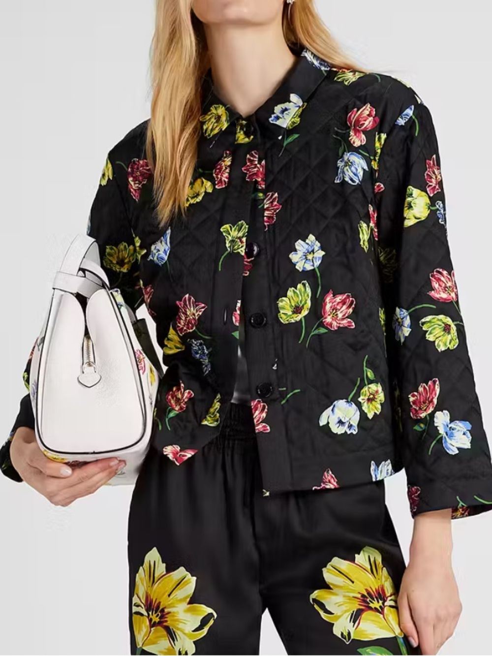 Kate Spade Sz XS Quilted Placed Floral Jacket Black Casual Coat Fall Boho Preppy